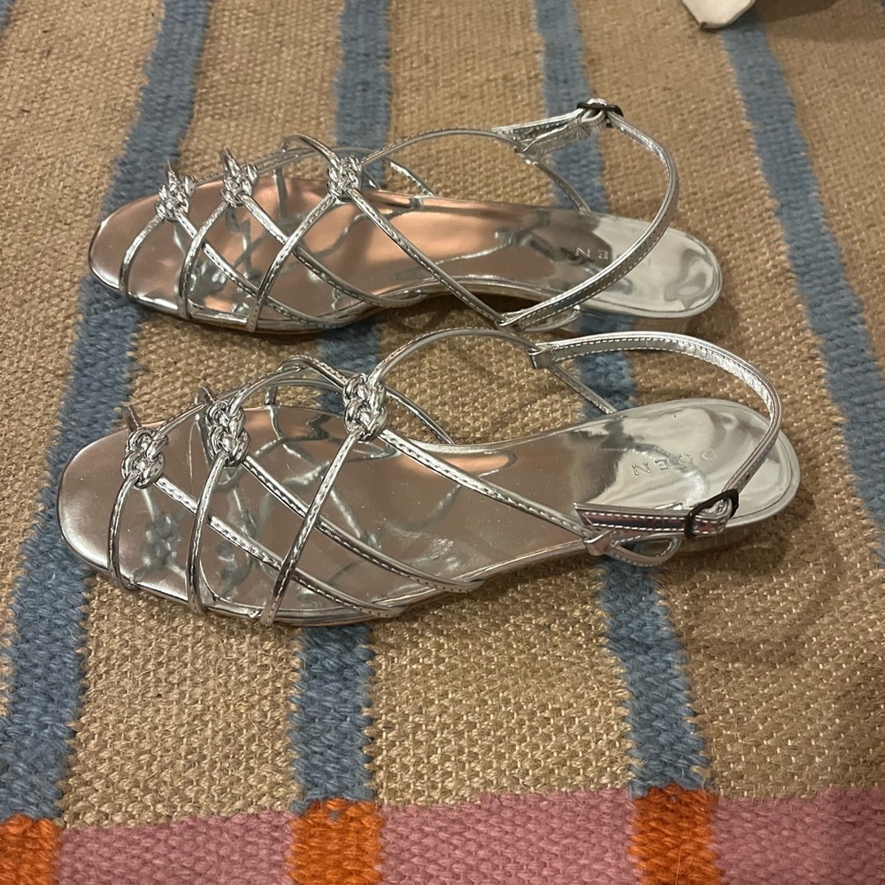 Doen Shiny Silver Strappy Sandals Worn Twice